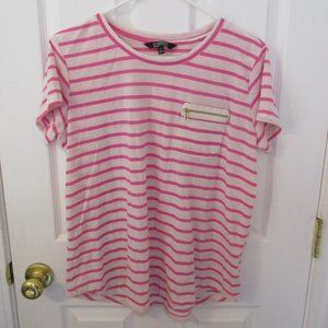 Ellen Tracy Pink and White/Gray Striped T-shirt